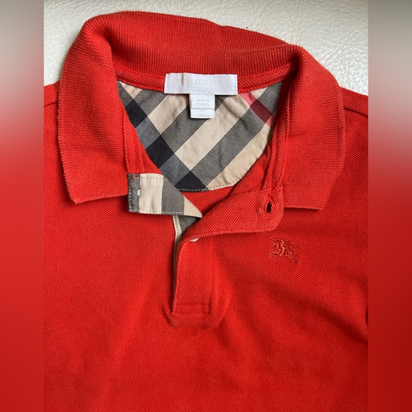 Burberry Orange Polo T Shirt with 2 Buttons and Plaid Lining (Unisex) Size 5Y - Picture 5 of 6